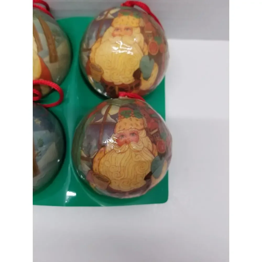 Vintage Christmas Old World Father Santa Claus Decoupage Ornaments Set of 6
